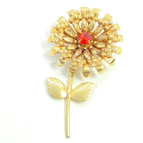 Vintage - Gold Tone - Flower with Long Stem and L… - image 1