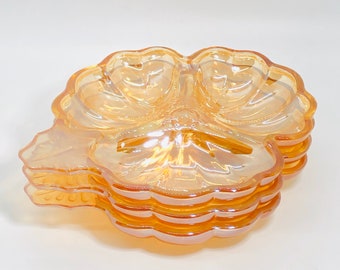 Vintage Marigold Iridescent Carnival Glass - Divided - 3 Sectioned Dishes  - Set of Three (3)