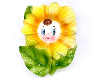 Vintage - 1960's - Anthropomorphic - Sunflower - Face - Wall Pocket - Made in Japan