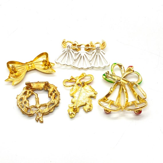 Vintage - LOT OF 5 - Enamel - Gold Tone - Christm… - image 3