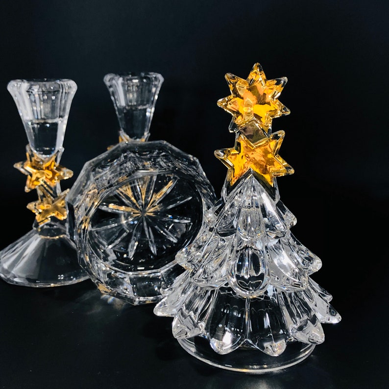 Vintage Mikasa Crystal Golden Stars Christmas Tree Candy Etsy