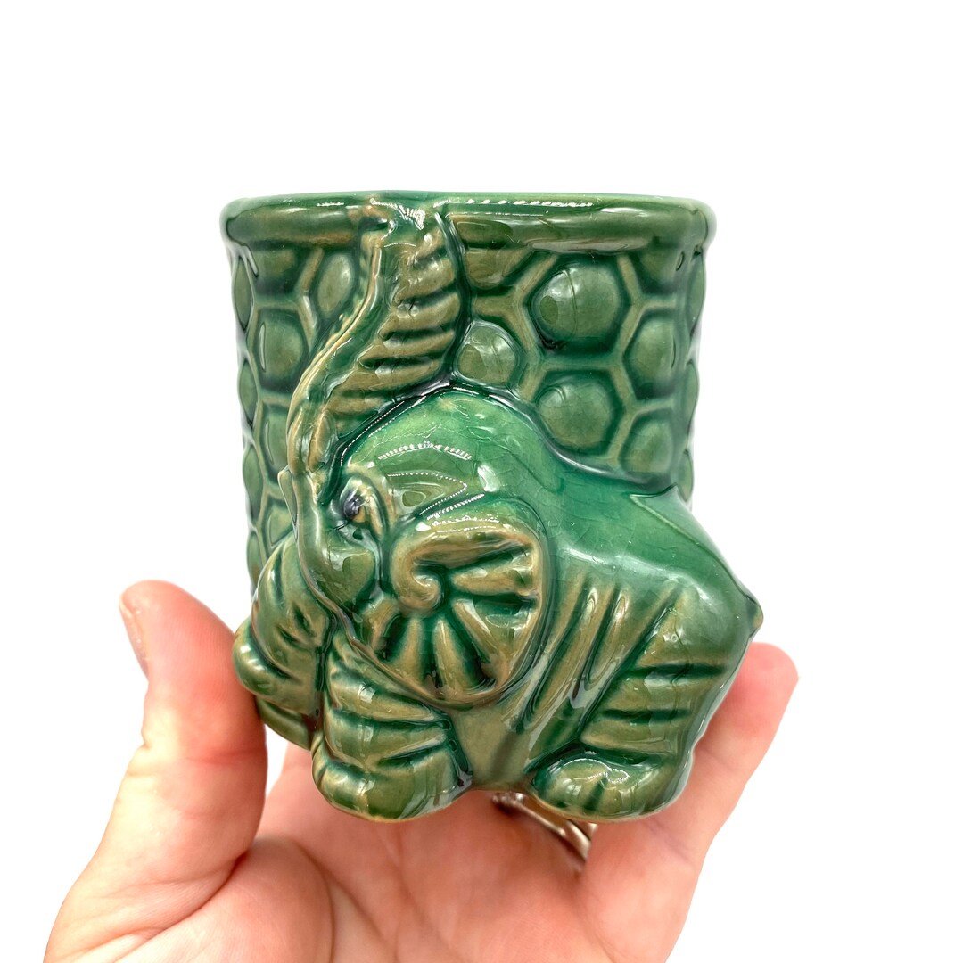 Vintage - Majolica Style - Lucky Elephant Green Planter - Etsy