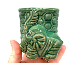 Vintage - Majolica Style - Lucky Elephant Green Planter