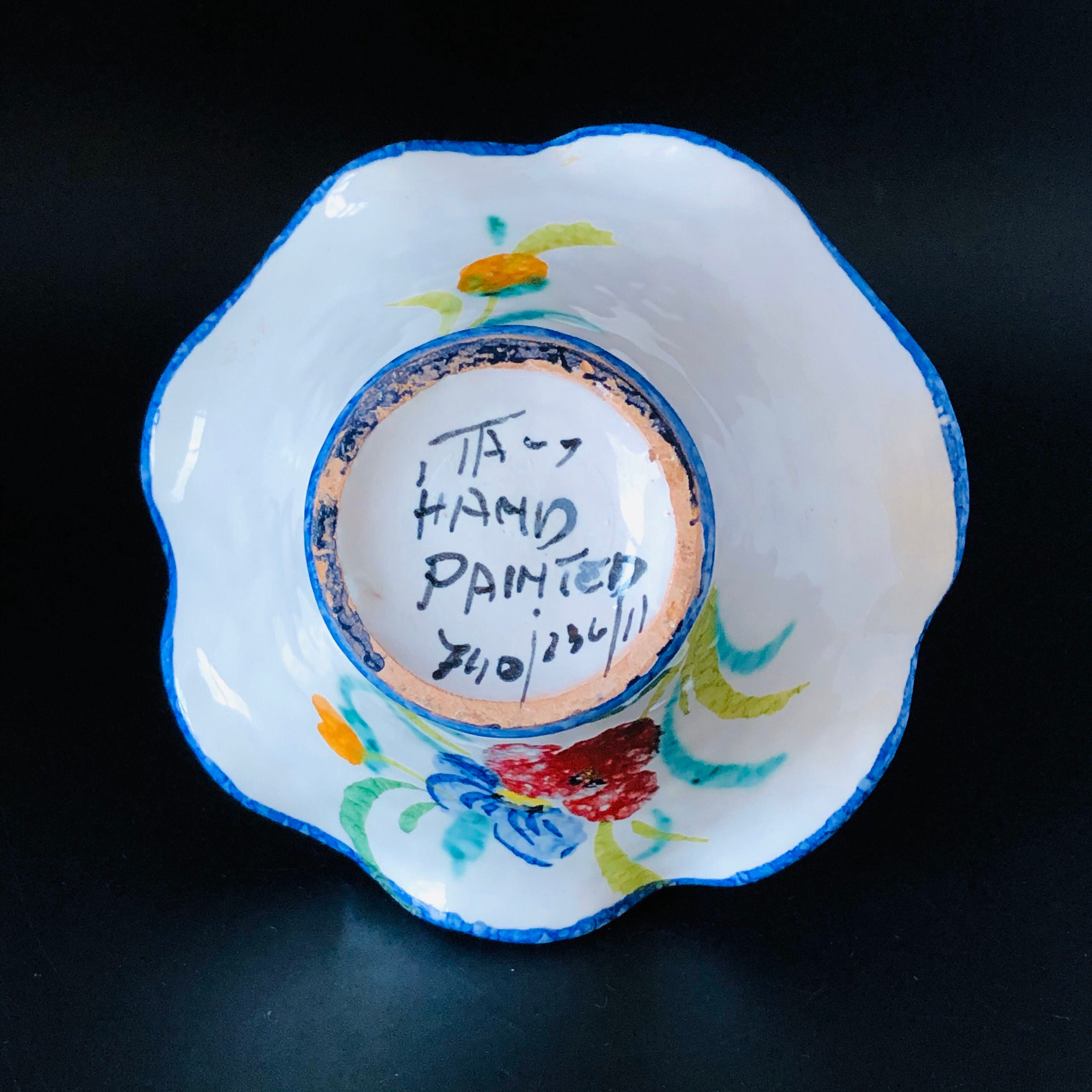Vintage Hand Painted Florals - Made in Italy - Ceramic Basket With