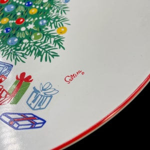 Vintage Porcelain Christmas Cake Stand Christmas Tree / Presents / Teddy Bear Cake Plate Himark by Saltera, Made in Japan Pedestal image 5