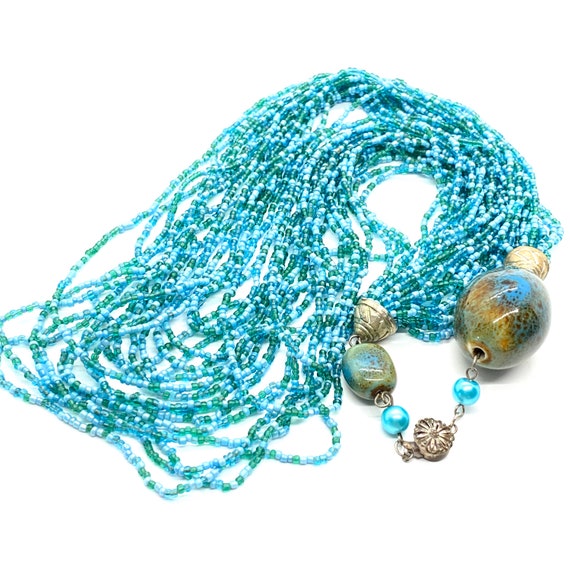 Vintage Turquoise Beaded Multi Strand Statement Necklace - 24
