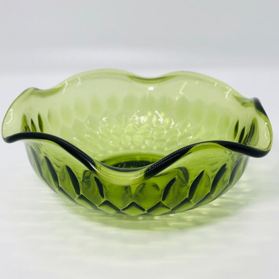 期間限定セール Ruffled With Bowl Glass Green Century Mid Vintage Edge Etsy - お椀・ボウル・鉢