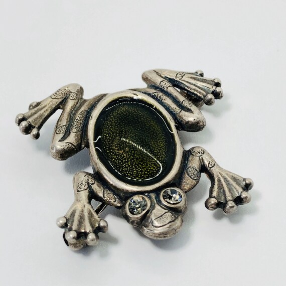 Silver 925 Jelly Belly Green Frog Pin / Brooch - image 5