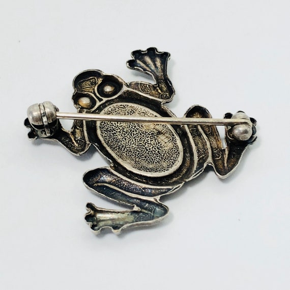 Silver 925 Jelly Belly Green Frog Pin / Brooch - image 6