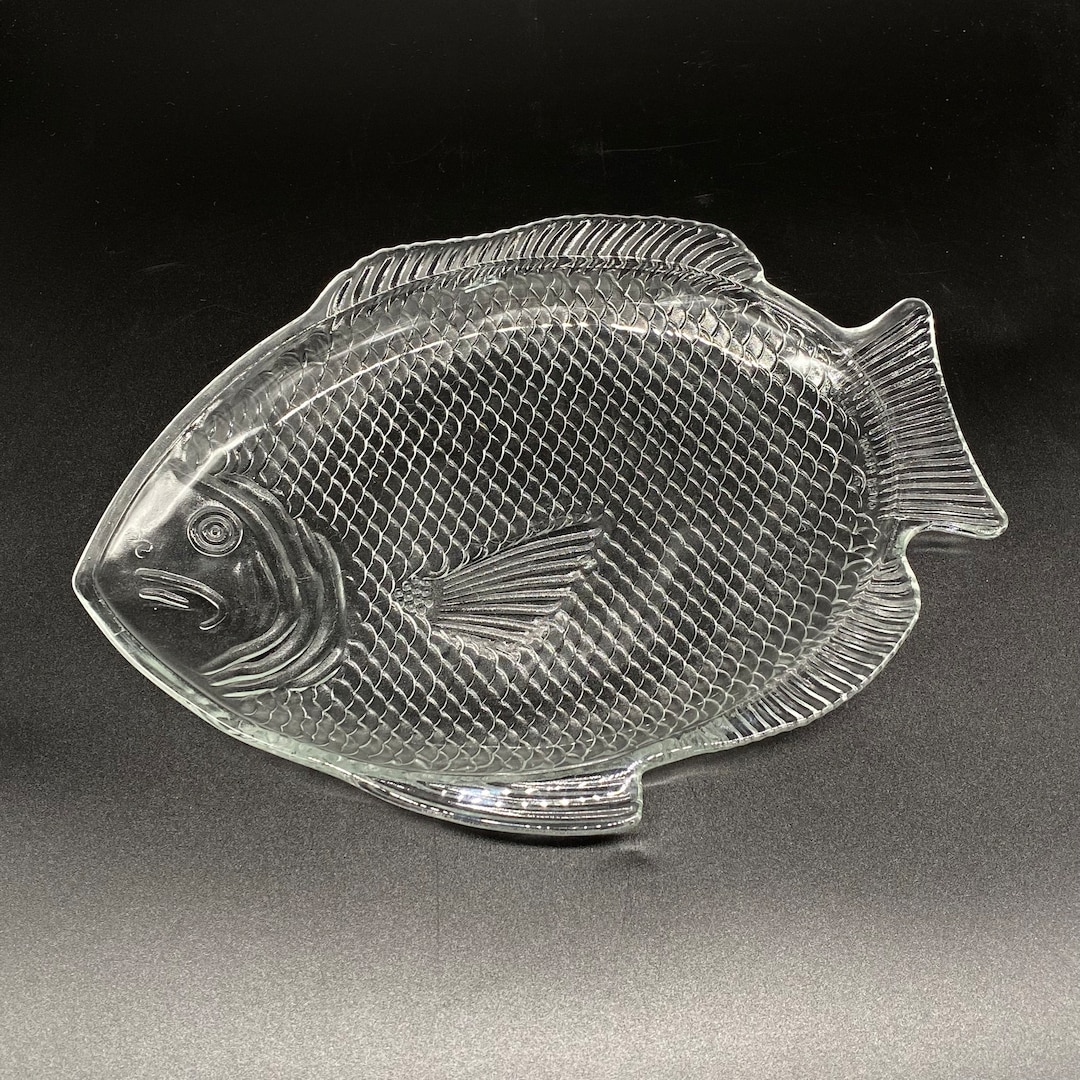 Vintage Clear Pressed Glass Fish Serving Tray Fish Plate Nautical Kitchen Platter Made in USA Etsy