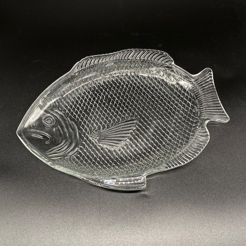 Vintage - Clear Pressed Glass - Fish Serving Tray - Fish Plate - Nautical Kitchen - Platter - Made in USA