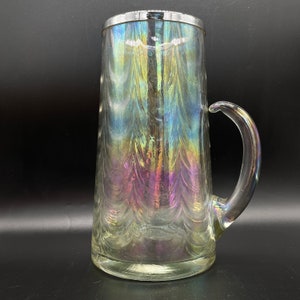 Vintage - Unieke iriserende luslaken helderglazen kan met zilveren rand - Werper/Bargerei/Cocktailkan - Vintage Bar Cart Drinkware