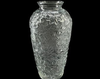 Vintage - Clear Glass - Princess House - Fantasia - Crystal #556 - 9" Inch Tall - Flower Vase - Floral - Poinsettia Pattern