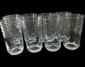 Vintage - Set of 8 - Libbey - Bubbles Urban - Polka Dot - Thumbprint - Clear Glass - Highball Glasses - Mid Century Glassware