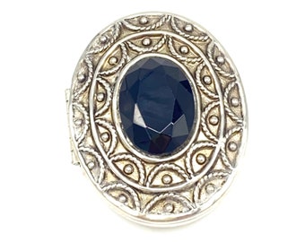 Vintage - Silver Tone - Black Stone in Center - Locket / Pill Box / Brooch / Lip Balm - Signed Avon