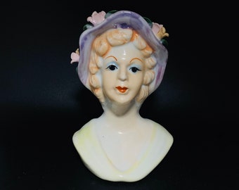 Vintage - Ceramic - Hand Painted - Lady Head / Bust Planter