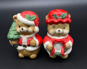 Vintage pintado a mano cerámica osos de Navidad - Sr. & Mrs. Claus