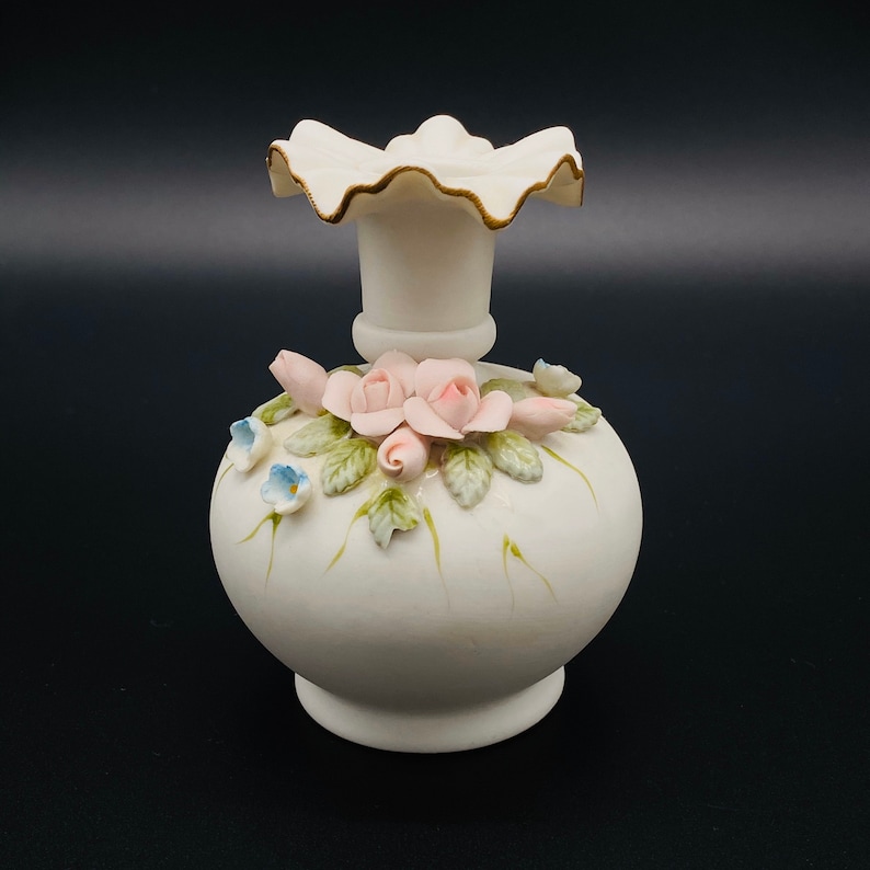 Bud Vase with Hand Applied Flowers Vintage Kelvin Fine China