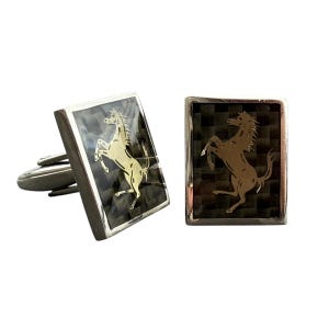Vintage - Ferrari - Men's Cufflinks - Prancing Horse on Carbon