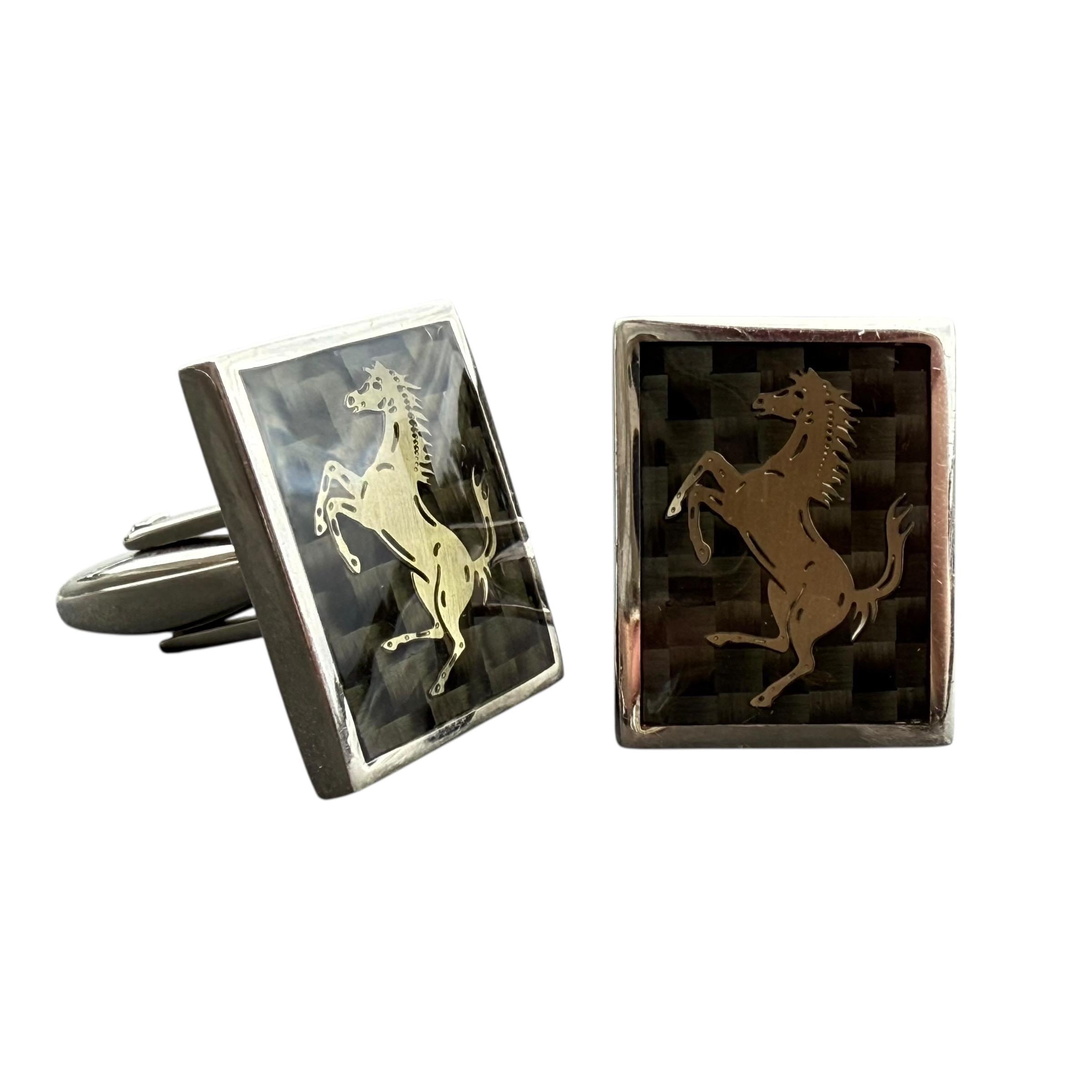 Vintage - Ferrari - Men's Cufflinks - Prancing Horse on Carbon