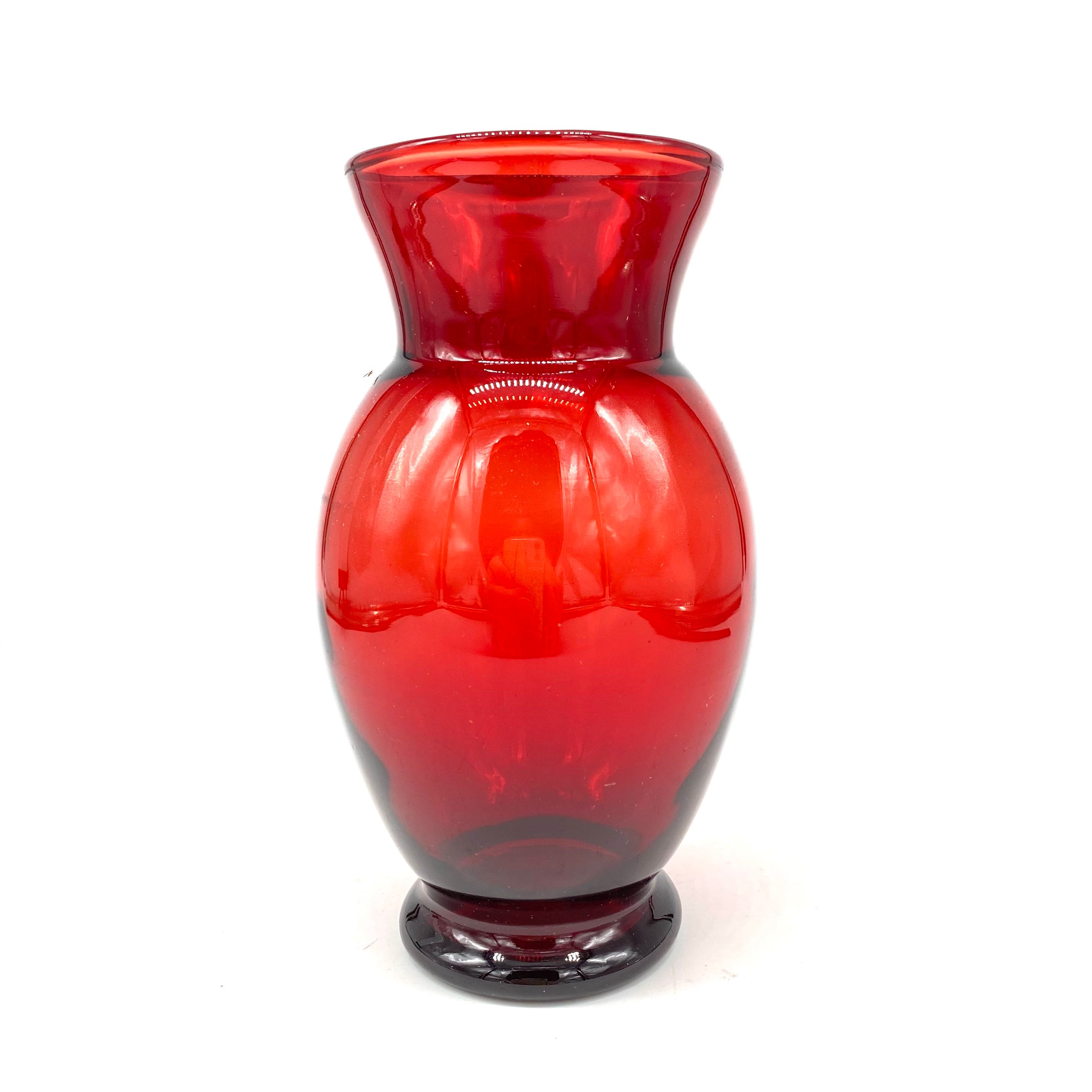 Vintage - Ruby Red Glass Vase - Antique Anchor Hocking Dark Red