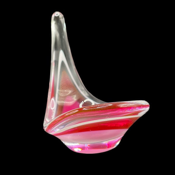 vintage Paul Kedelv - Bol en verre rose de forme libre Coquille de Flygsfors - Verre d'art moderne suédois du milieu du siècle - Design biomorphique scandinave