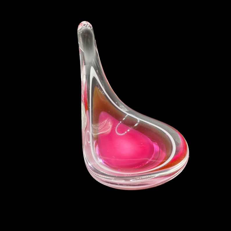 Vintage Paul Kedelv Flygsfors Coquille Freeform Pink Glass Bowl Swedish Mid Century Modern Art Glass Scandinavian Biomorphic Design image 2