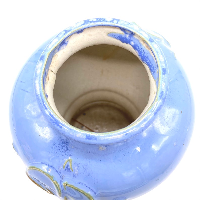 Vintage Japan Pottery Vase Blue and Brown Glazed Vase Etsy