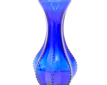 Vintage - Cobalt Blue Glass Bud Vase - Indiana Glass Company - Beaded Edge - 5 Inches Tall - Eight 8 Sided - 1940’s