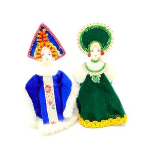 Vintage - Set of 2 - Russian - Handmade Figurines - Handmade Porcelain Doll - Russian Traditional Costumes