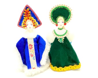Vintage - Set of 2 - Russian - Handmade Figurines - Handmade Porcelain Doll - Russian Traditional Costumes