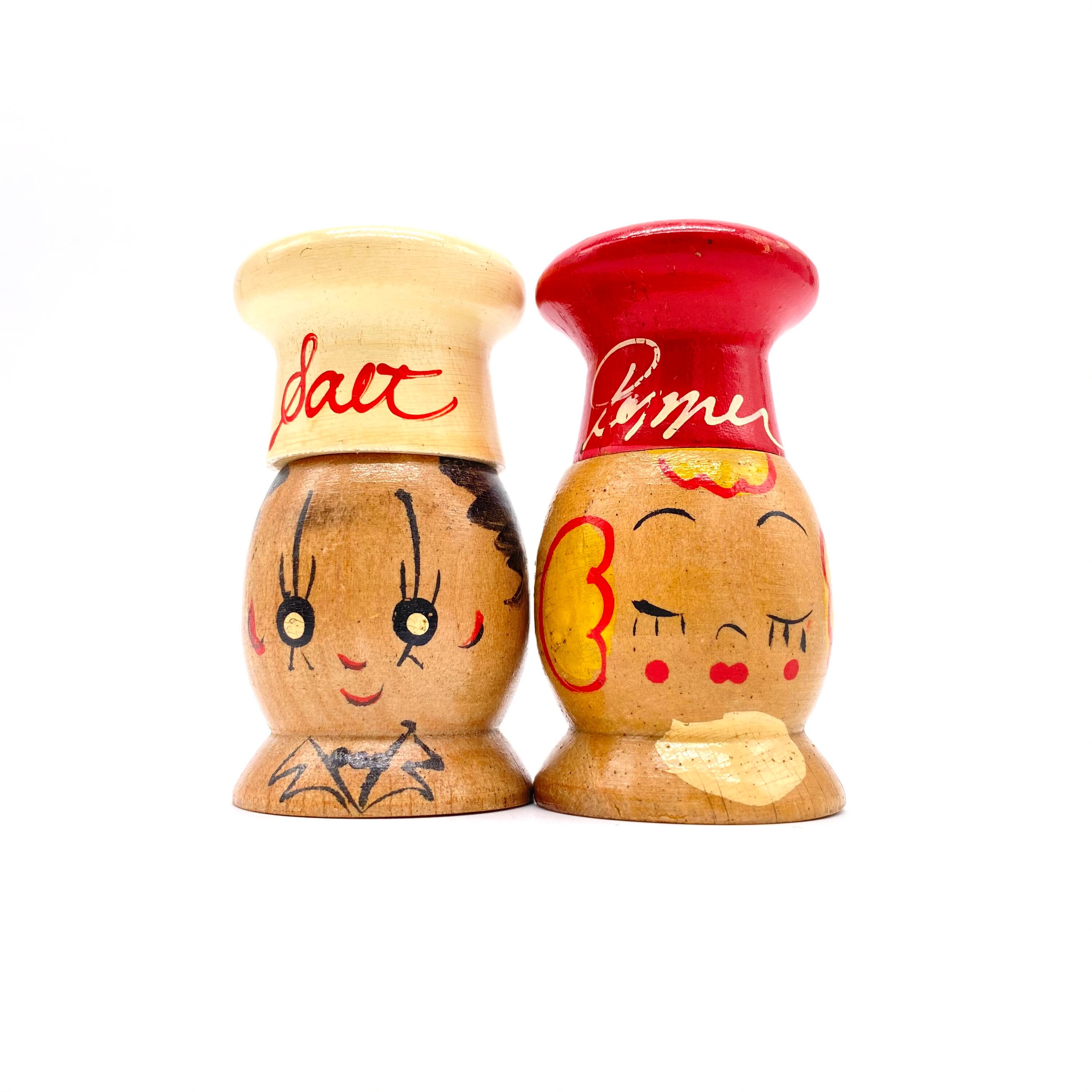 Vintage - Made in Japan - Wooden Salt and Pepper Shakers - Salty