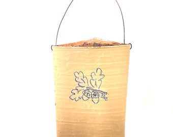 Vintage - Primitive - Chippy Rustic Galvanized Metal Wall Pocket with unique Hand Punched Floral Accents - Indoor / Outdoor