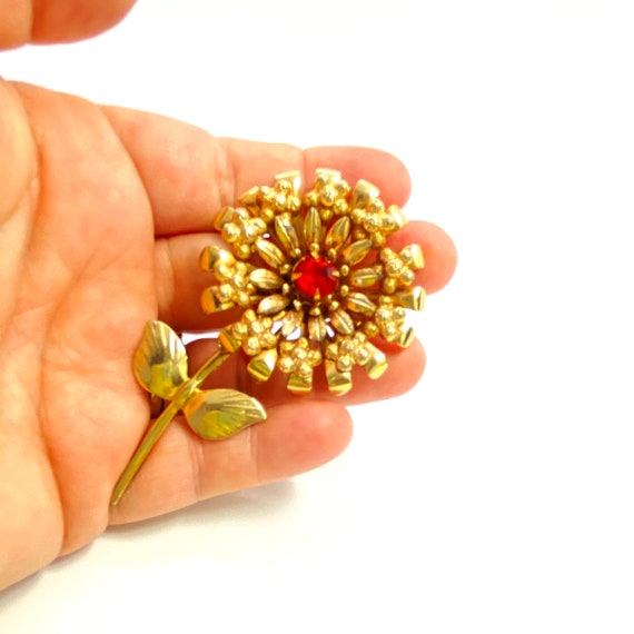 Vintage - Gold Tone - Flower with Long Stem and L… - image 3