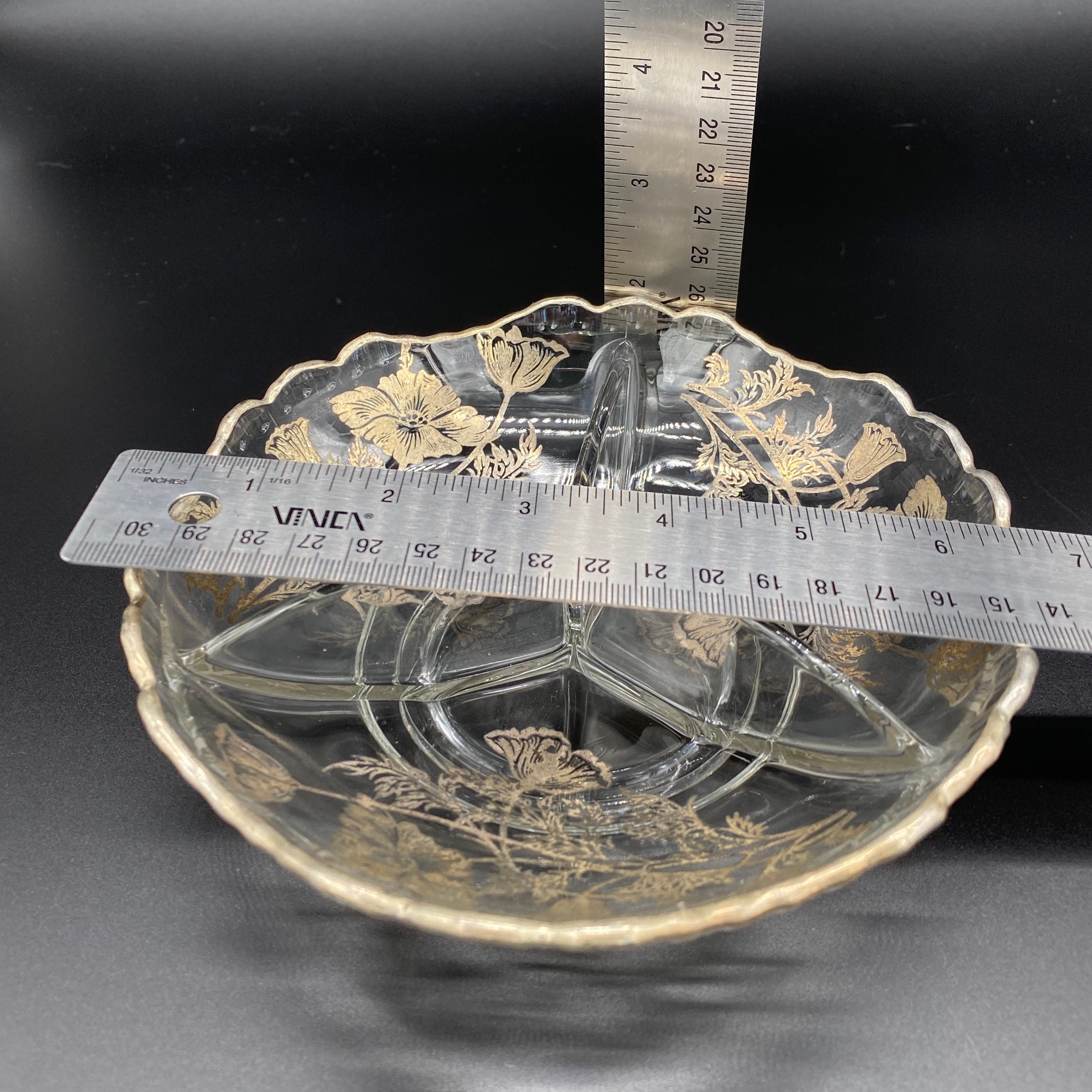 1930年代 アメリカ シルバーオーバーレイ ガラスのコンポート 1930年代