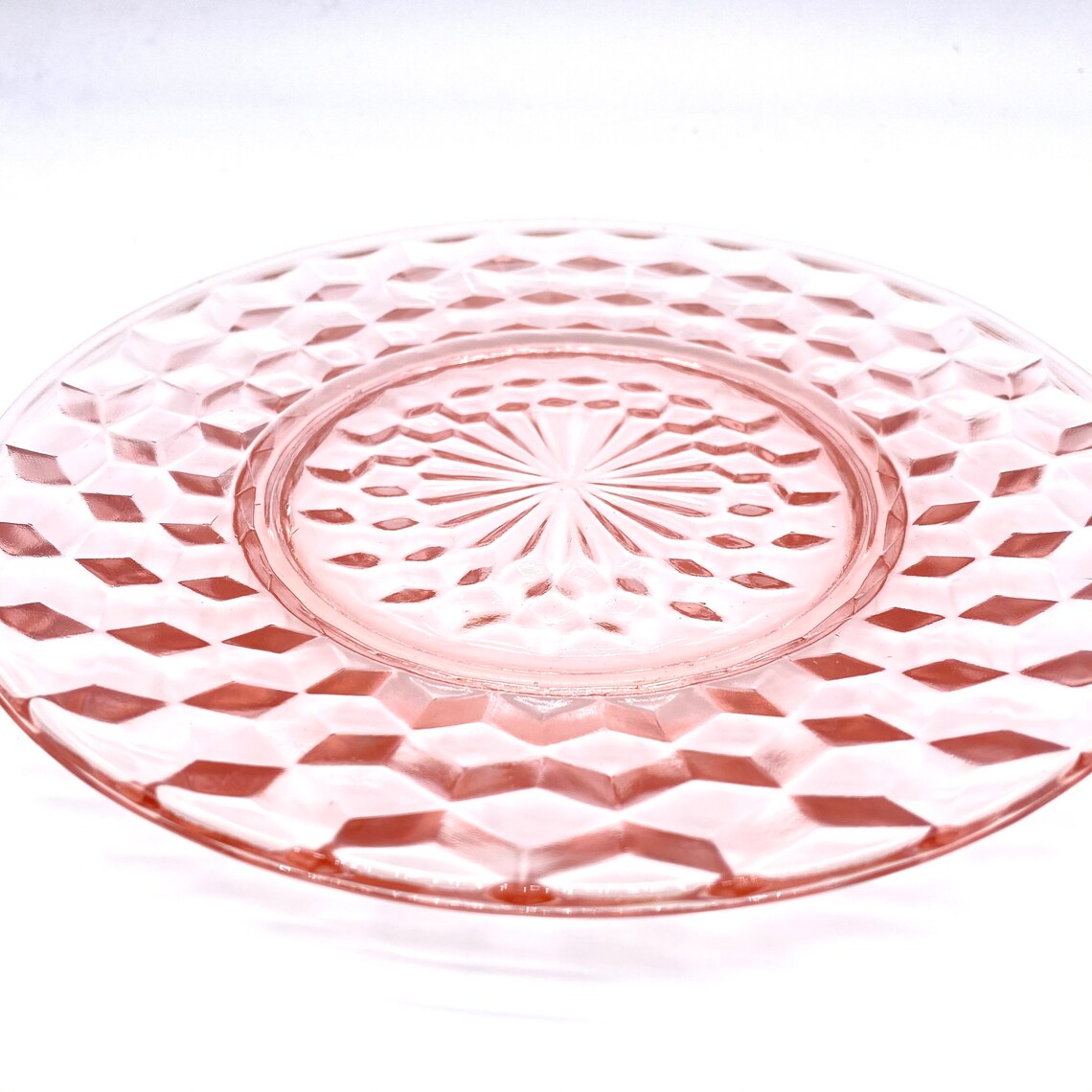 Vintage Pink Depression Glass 8 Dessert Plate Cube Etsy