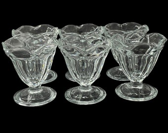 Vintage - Set of Six - Anchor Hocking 4" X 3” Heavy Glass Footed Tulip Ice Cream Dessert Dishes - Small Sundae Dishes - Ice Cream Sundae