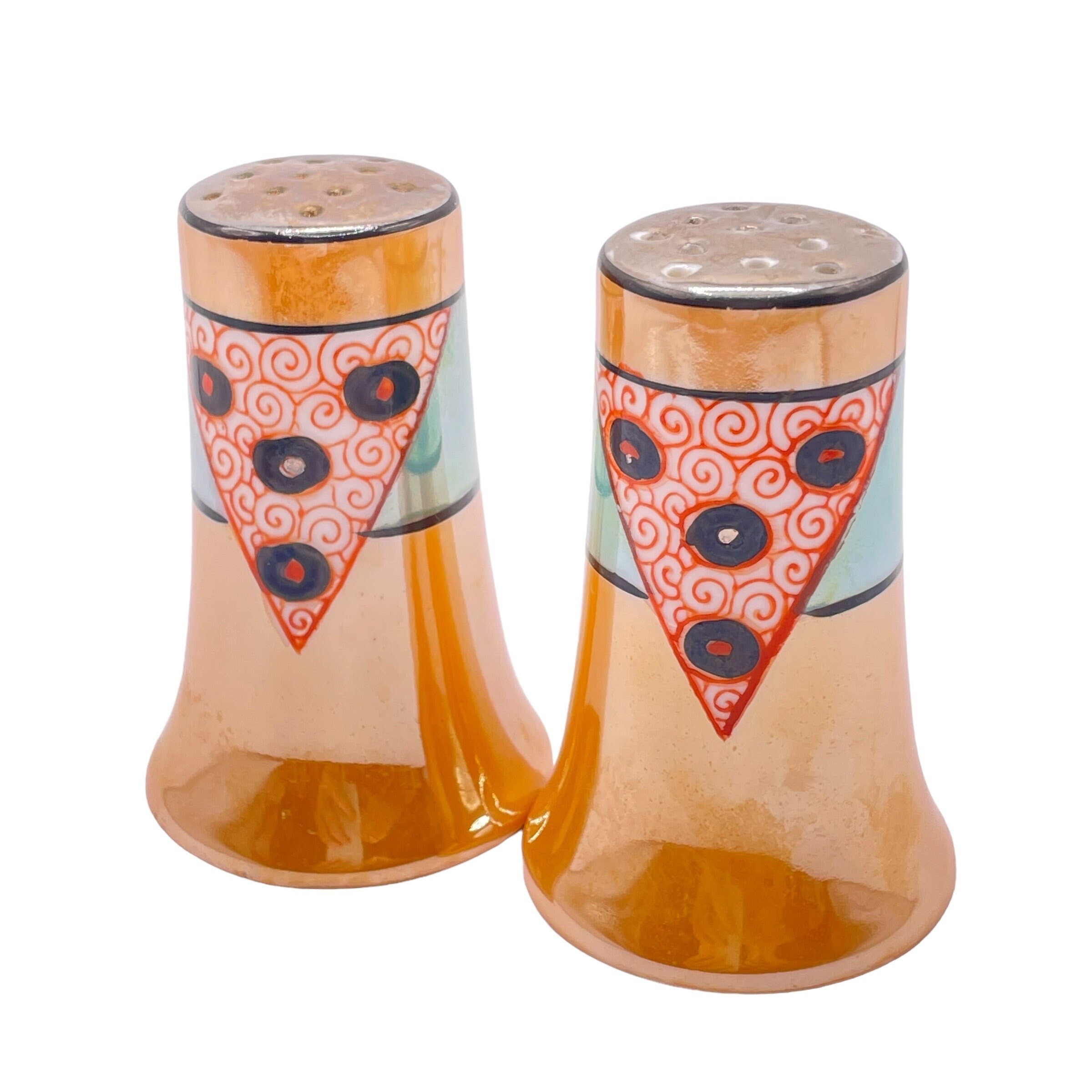 Vintage - Lustreware Salt & Pepper Shakers - Iridescent Orange