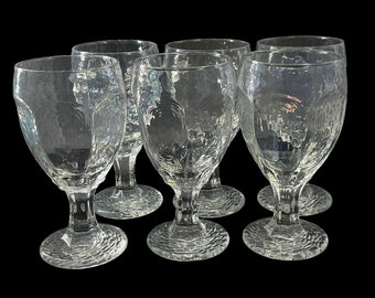 Vintage - Set of 6 - Libbey - CHIVALRY - Iridescent 6 Panel Curved, Textured Water Goblets, 6 1/2", 12 Ounces