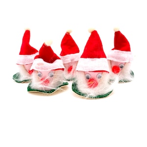 Conjunto de 5 - Vintage - Conjunto de 5 - Japón - Tipo hilado de algodón - Papá Noel / Cabezas de gnomo en cartón