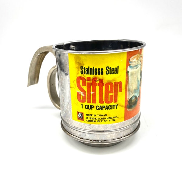 Vintage - Stainless Steel Sifter - 1 Cup Capacity - Made in Taiwan - Vintage Kitchen Gadgets - 70's Kitchen