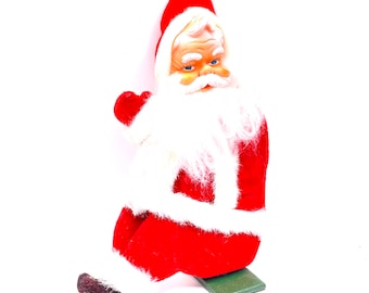 Vintage - 1960's Santa Claus Plastic Face Shelf Sitter - Fleted Red Suit and Long White Beard - Made in Japan - Vintage Santa - Collectible