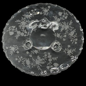 Vintage - 1930’s - Clear Depression Glass by Fostoria - Three Toed 8” Plate in the Bouquet Pattern - Silver City Sterling Silver Overlay
