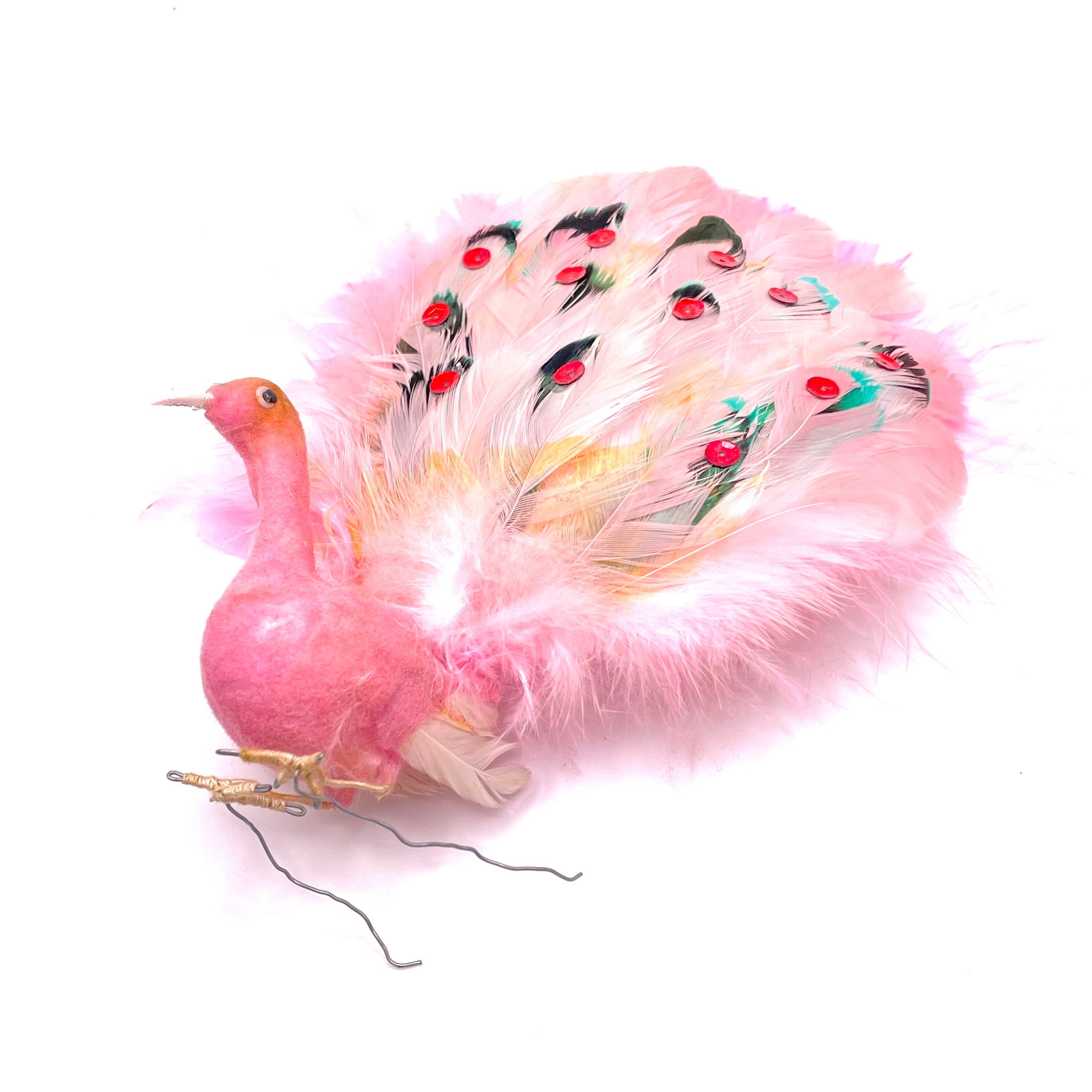 Vintage - Christmas Clip on Pink Peacock Ornament ~ Light Pink