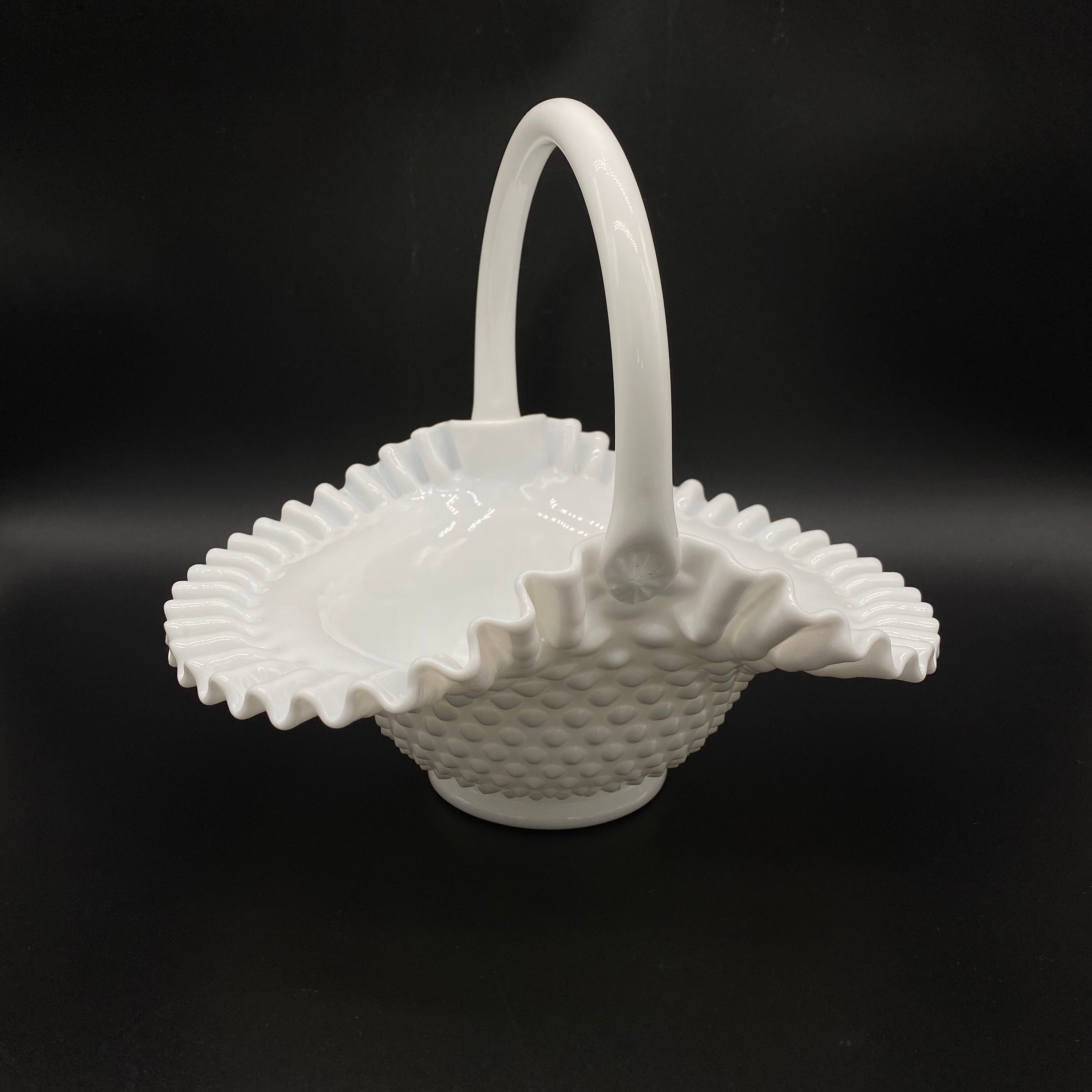 アンティーク フェントン ボブネイル ミルクグラス バスケット カゴ