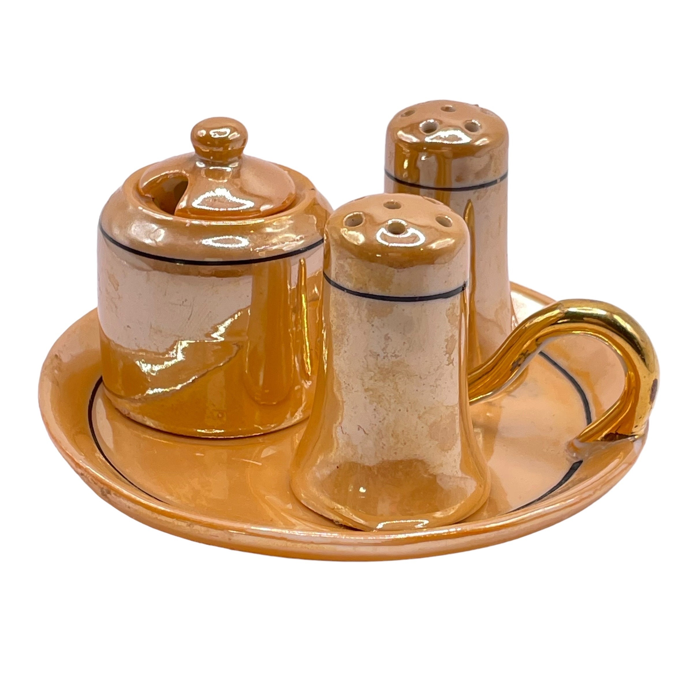 Vintage -lusterware -5 Piece Cruet Set Salt & Pepper Shakers Vintage -lusterware -5 Piece Cruet Set Salt & Pepper Shakers