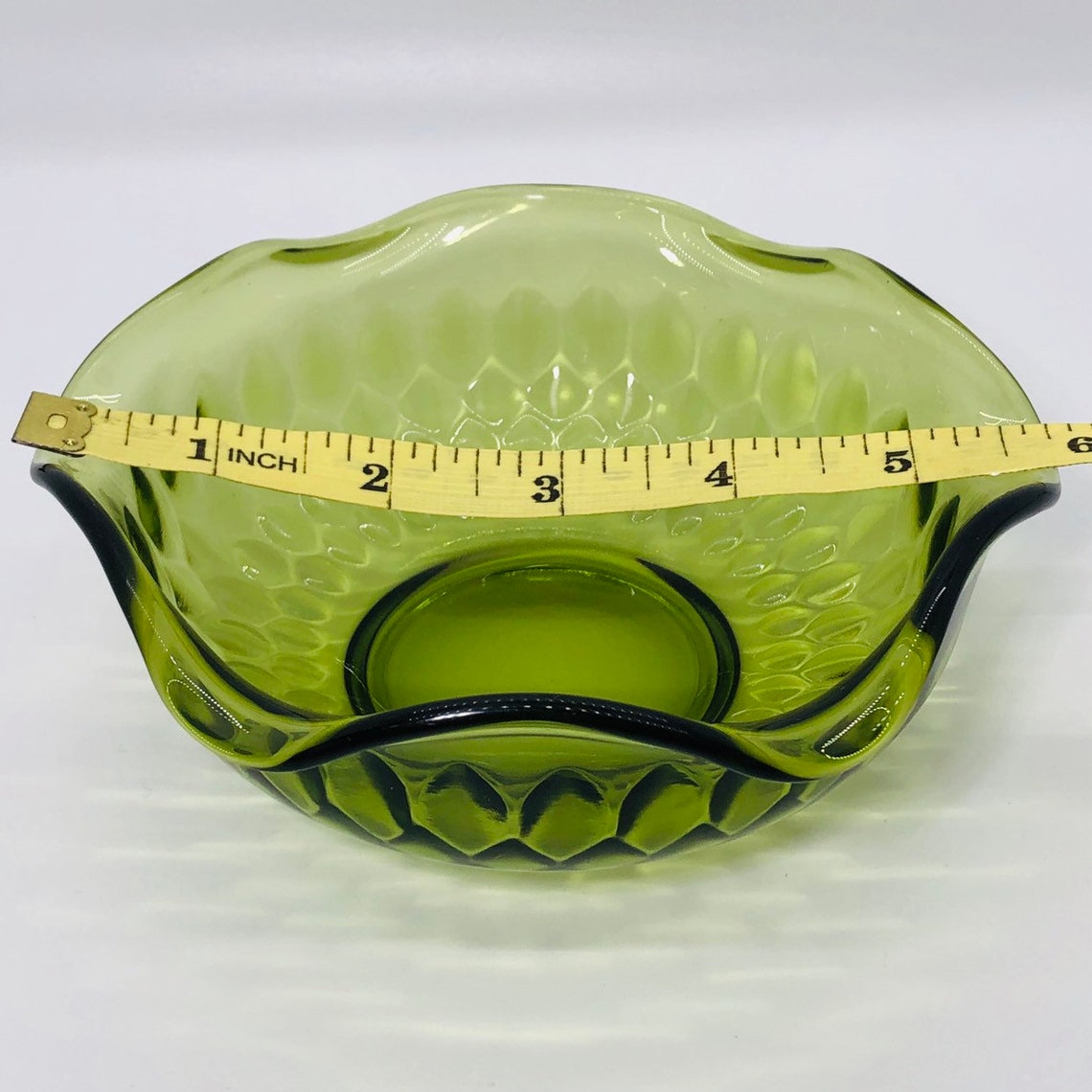 Vintage Mid Century Green Glass Bowl with Ruffled Edge Etsy
