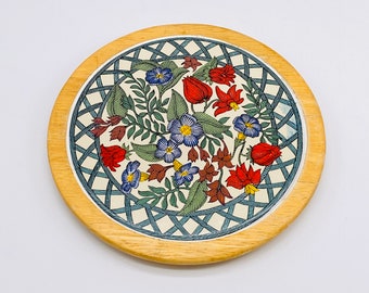 Vintage - Mid Century Modern - Dansk International Designs LTG - Ceramic Trivet - Basket Weave / Floral Pattern