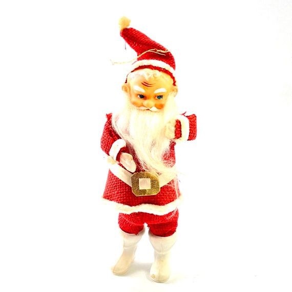 Vintage - Santa Claus Rubber Face Doll - Burlap Suit Plastic Boots