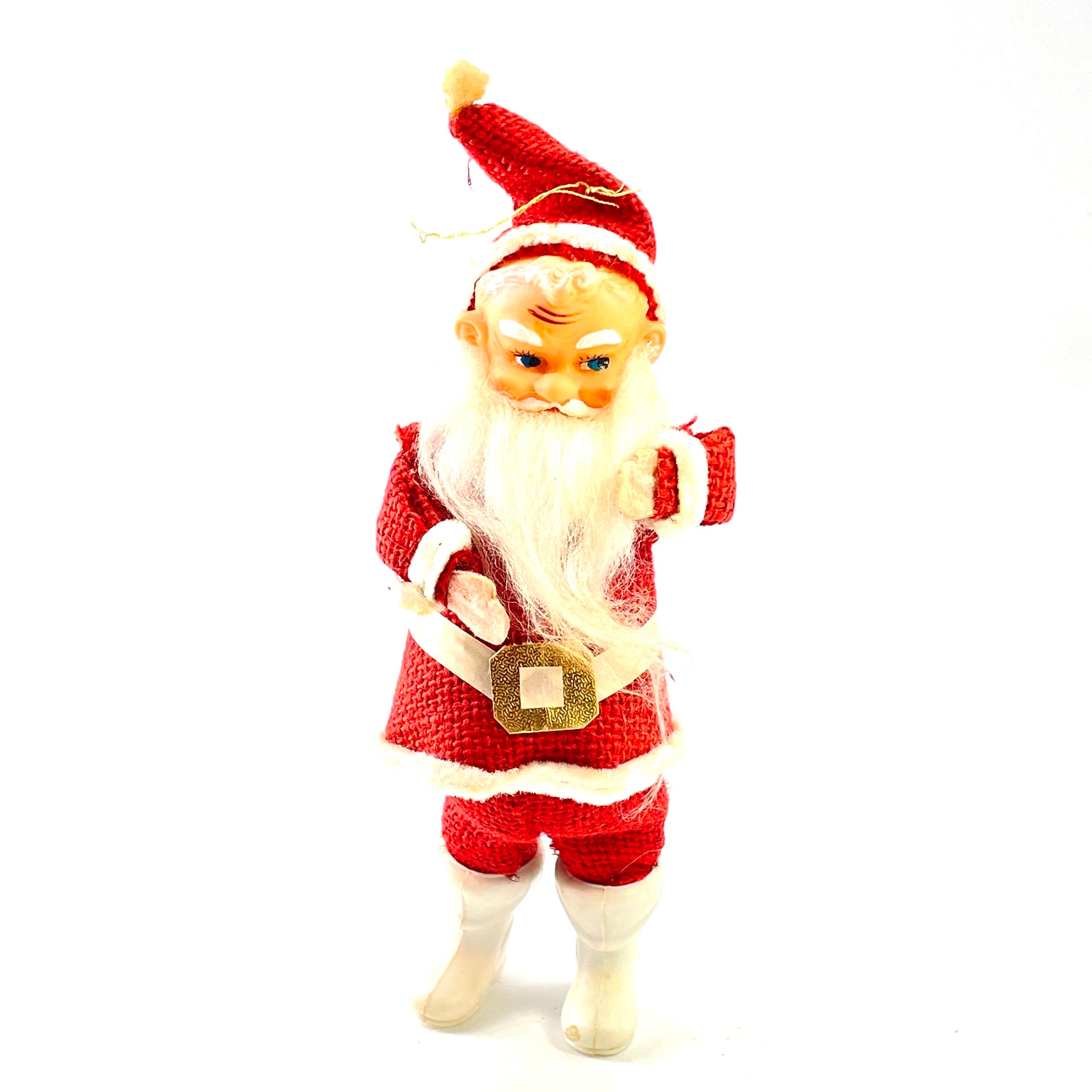 Vintage - Santa Claus Rubber Face Doll - Burlap Suit Plastic Boots